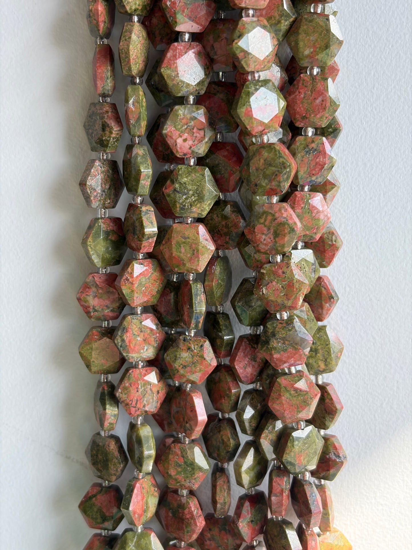 Faceted Unakite Hexagon Beads
