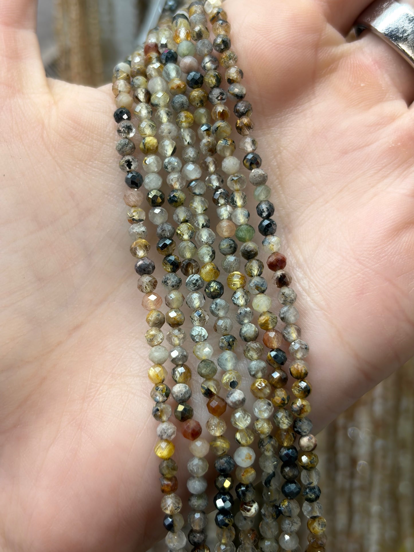Faceted Multicolor Rutilated Quartz Beads