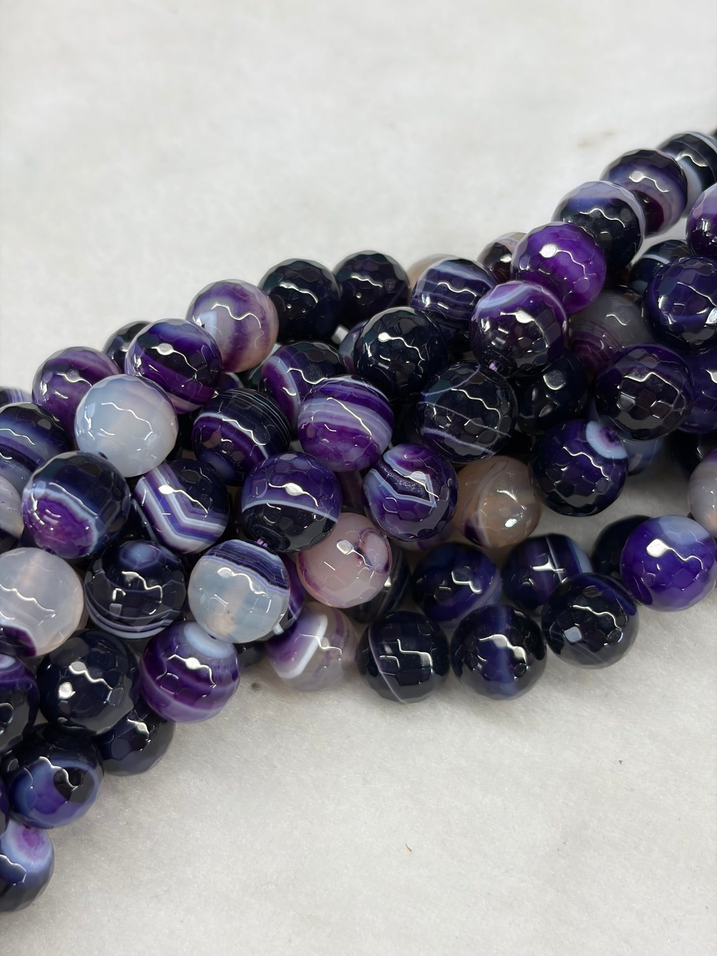 Faceted Purple Line Agate Beads