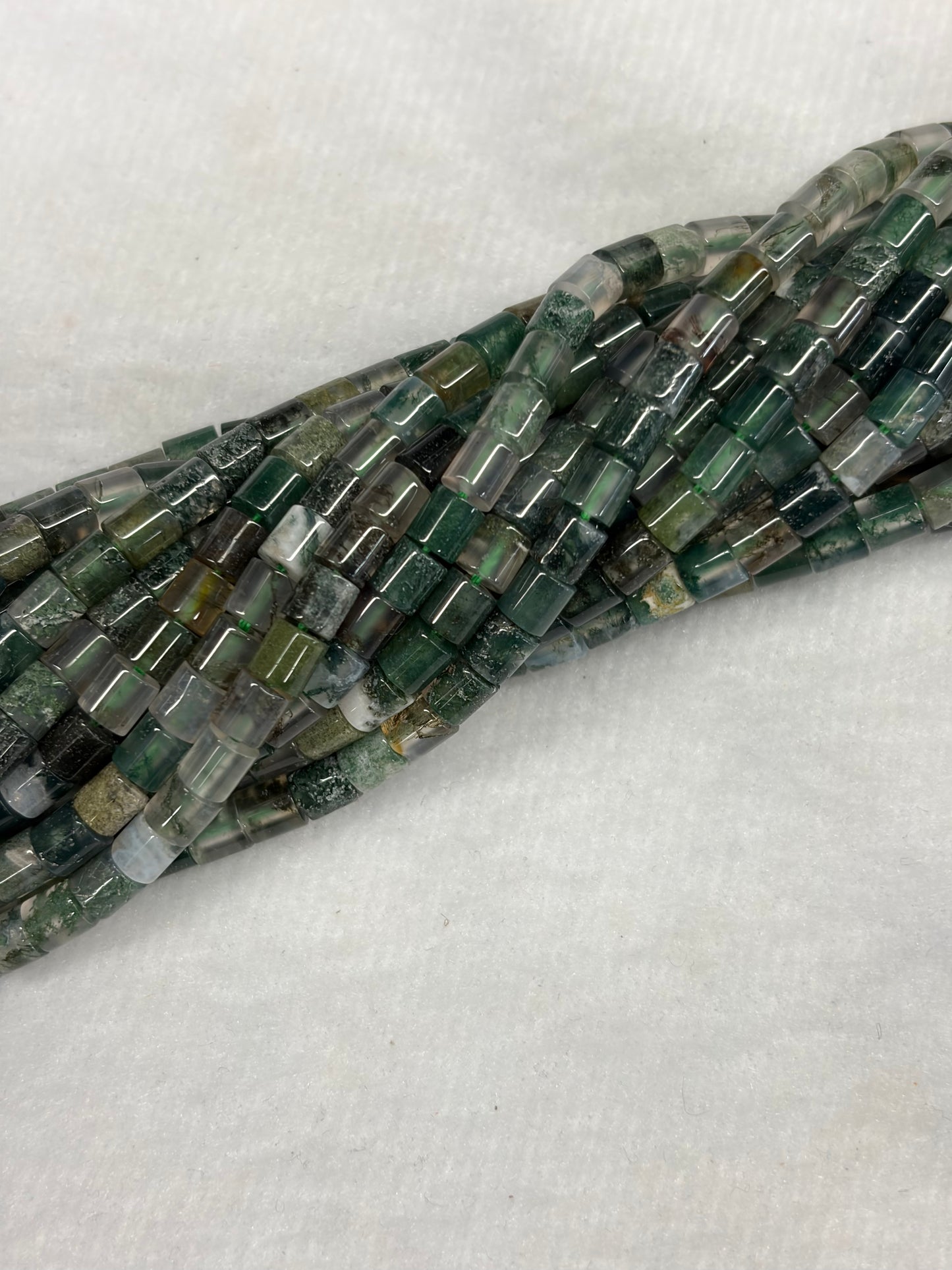 Moss Agate Short Tube Beads
