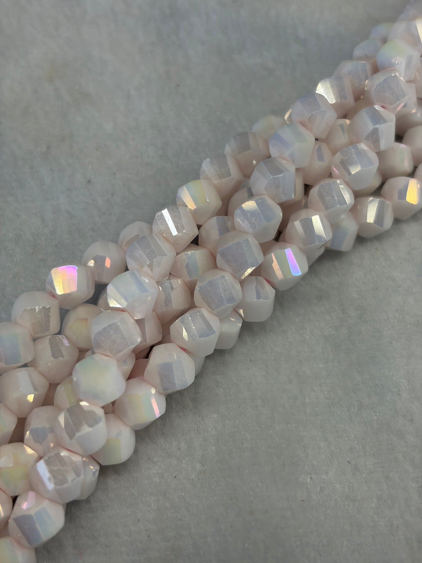 Blush AB Porcelain Spiral Cube Beads