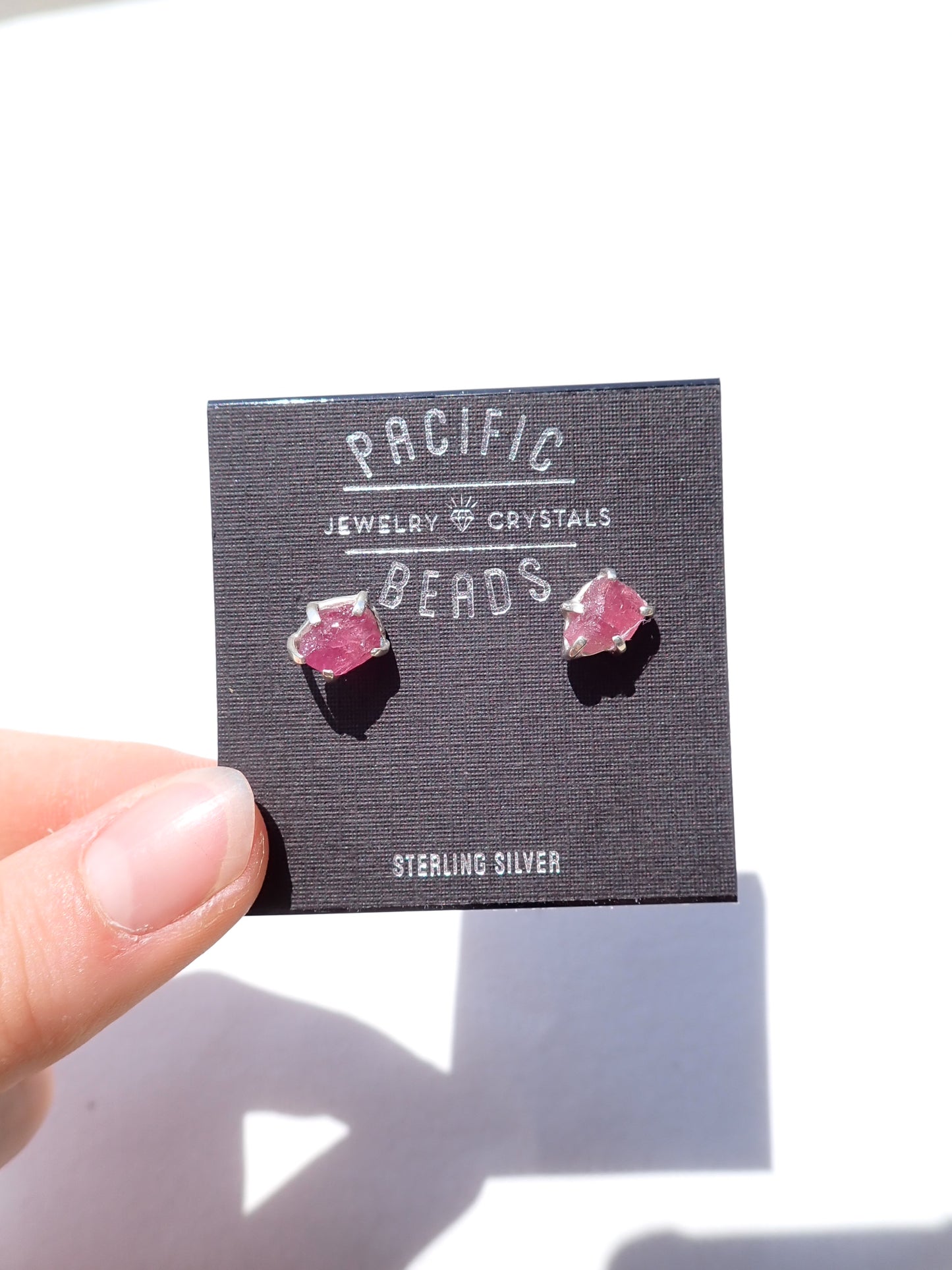 S.S. Raw Pink Tourmaline Free Form Stud Earrings