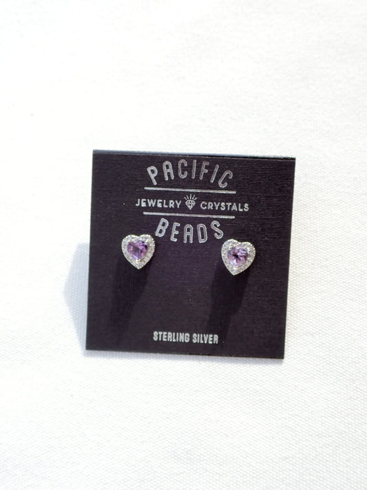 S.S. Amethyst Heart Stud Earrings