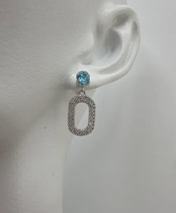 S.S. Blue Moissanite "O" Drop Earrings