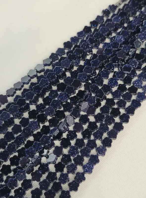 Blue Goldstone Flower Beads
