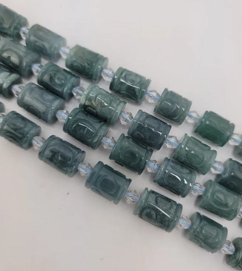 Guatemalan Jadeite Carved Tube Beads