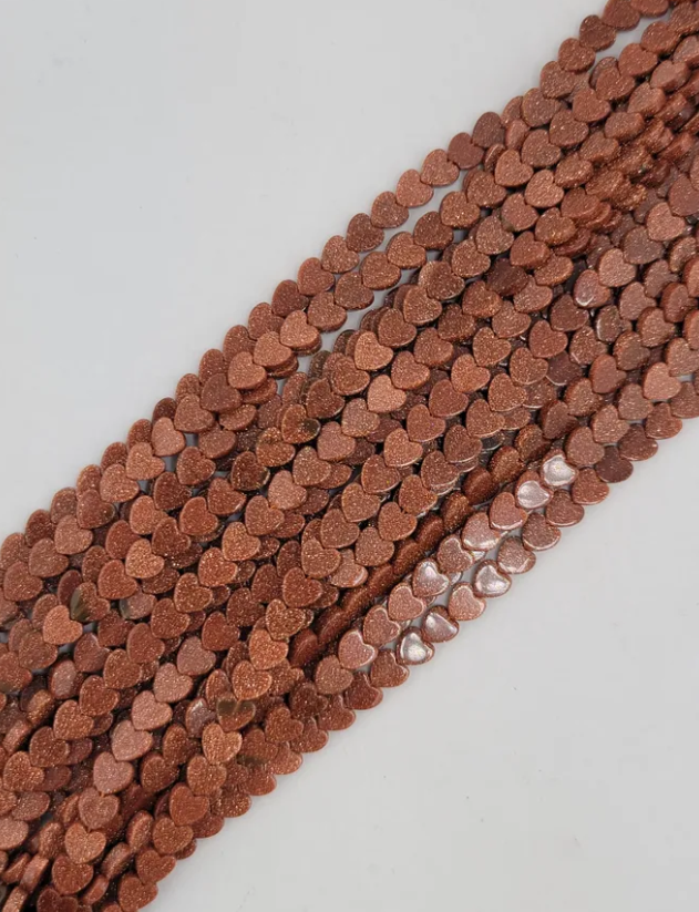 Brown Goldstone Heart Beads