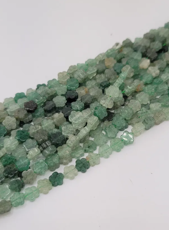 Green Strawberry Quartz Flower Beads