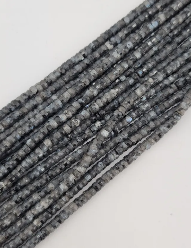 Faceted Black Labradorite Heishi Beads