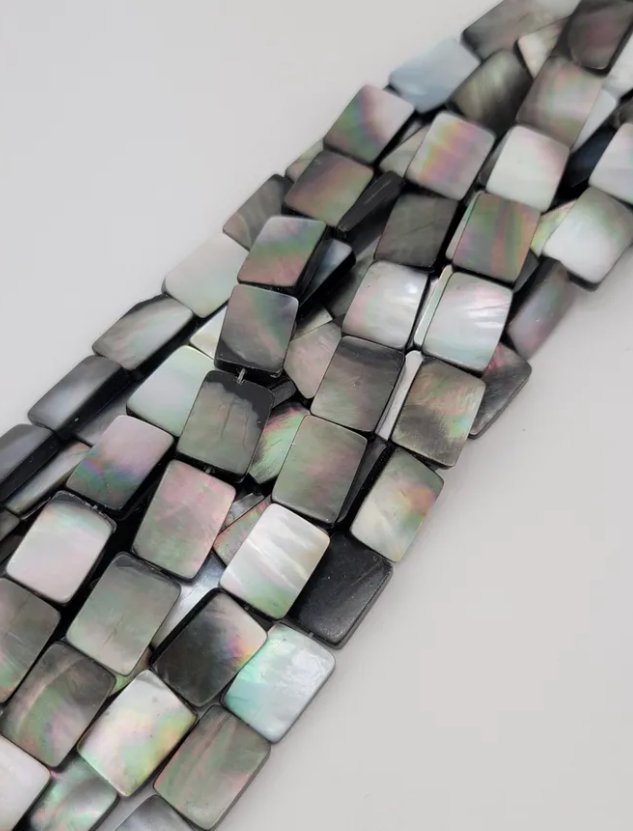 Black Shell Rectangular Tile Beads