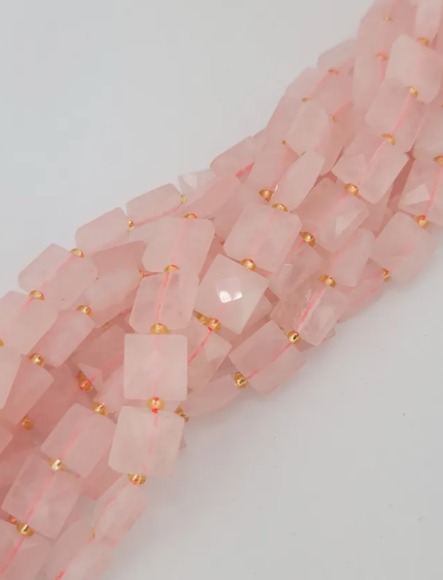 Faceted Rose Quartz Square Beads