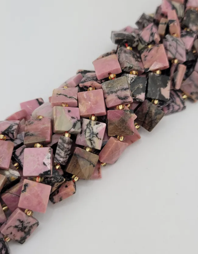 Faceted Rhodonite Square Beads