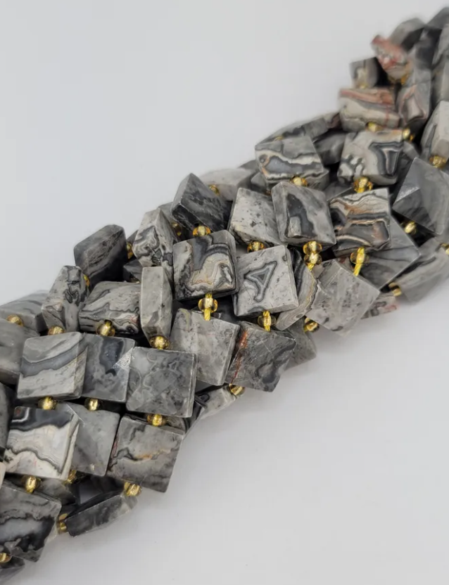 Faceted Picasso Jasper Square Beads