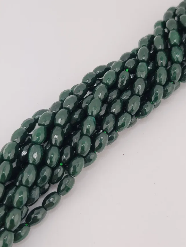 Faceted Emerald Agate Barrel Beads
