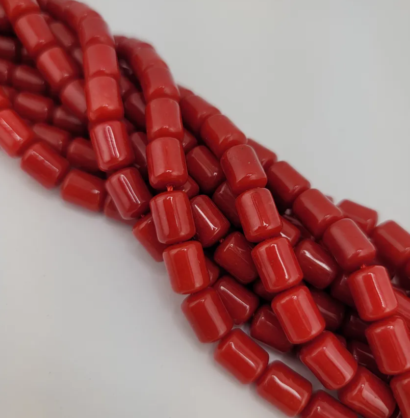 Red Jade Tube Beads
