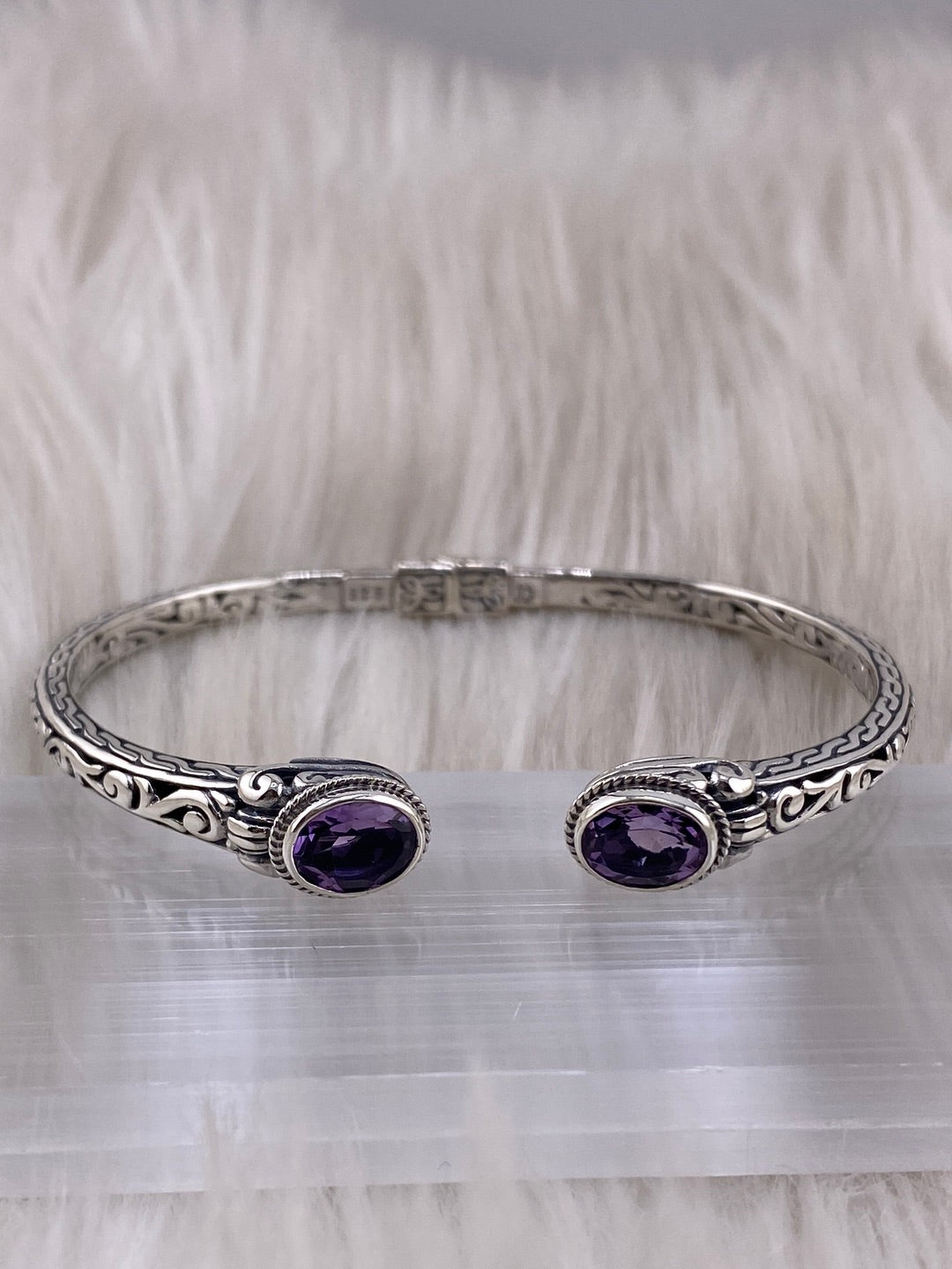 Sterling silver amethyst cuff bangle available at wholesale and retail prices, only at our crystal shop in San Diego!