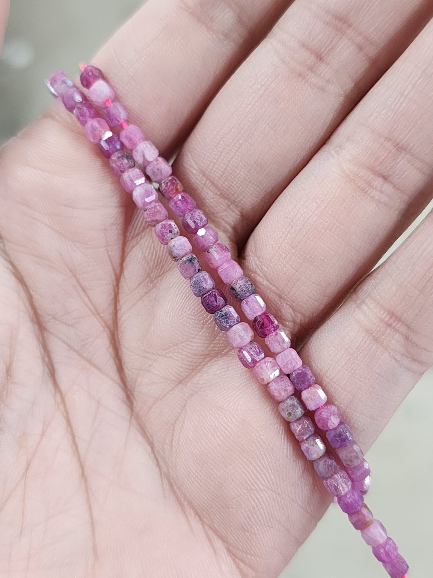 Faceted Pink Ruby Cube Beads