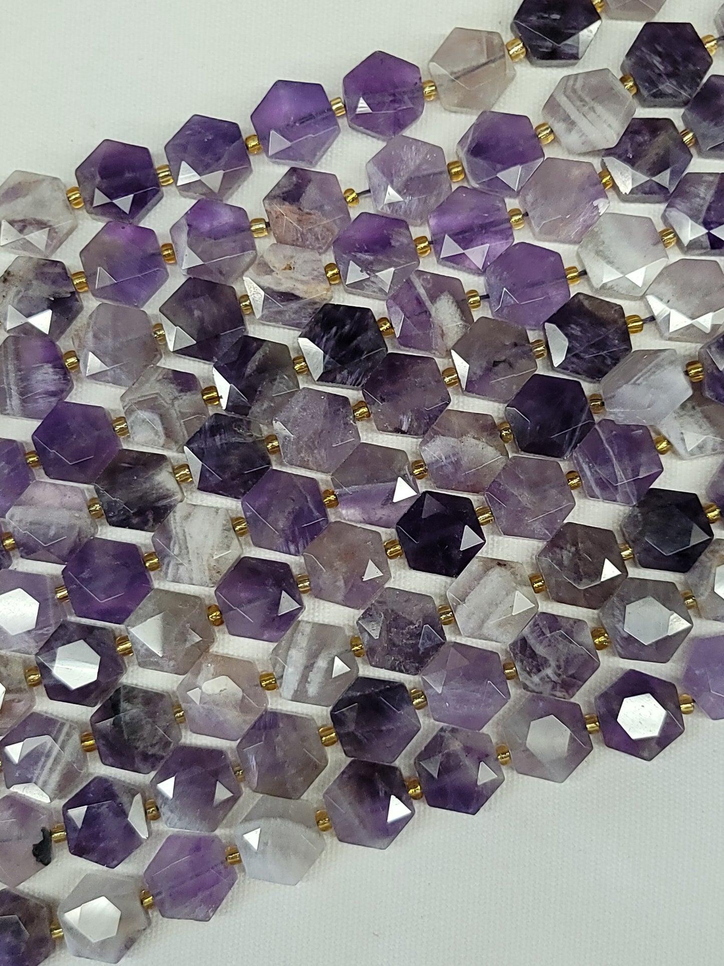 Faceted Chevron Amethyst Hexagon Beads