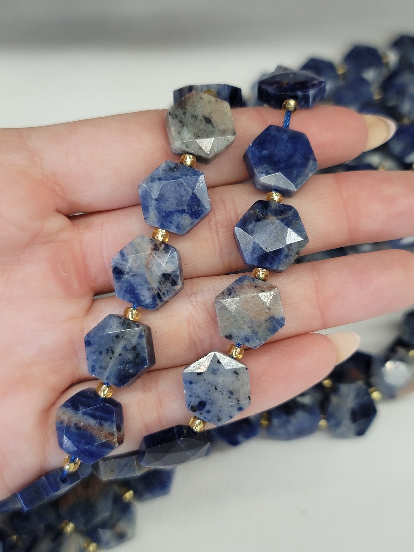 Faceted Sodalite Hexagon Beads