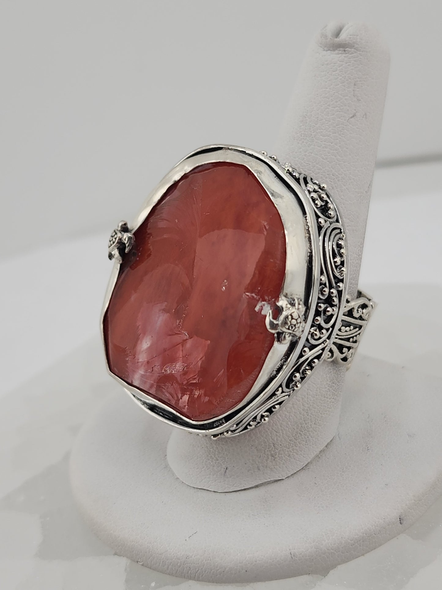 S.S. Shlomo Adjustable Raw Cherry Quartz Ring