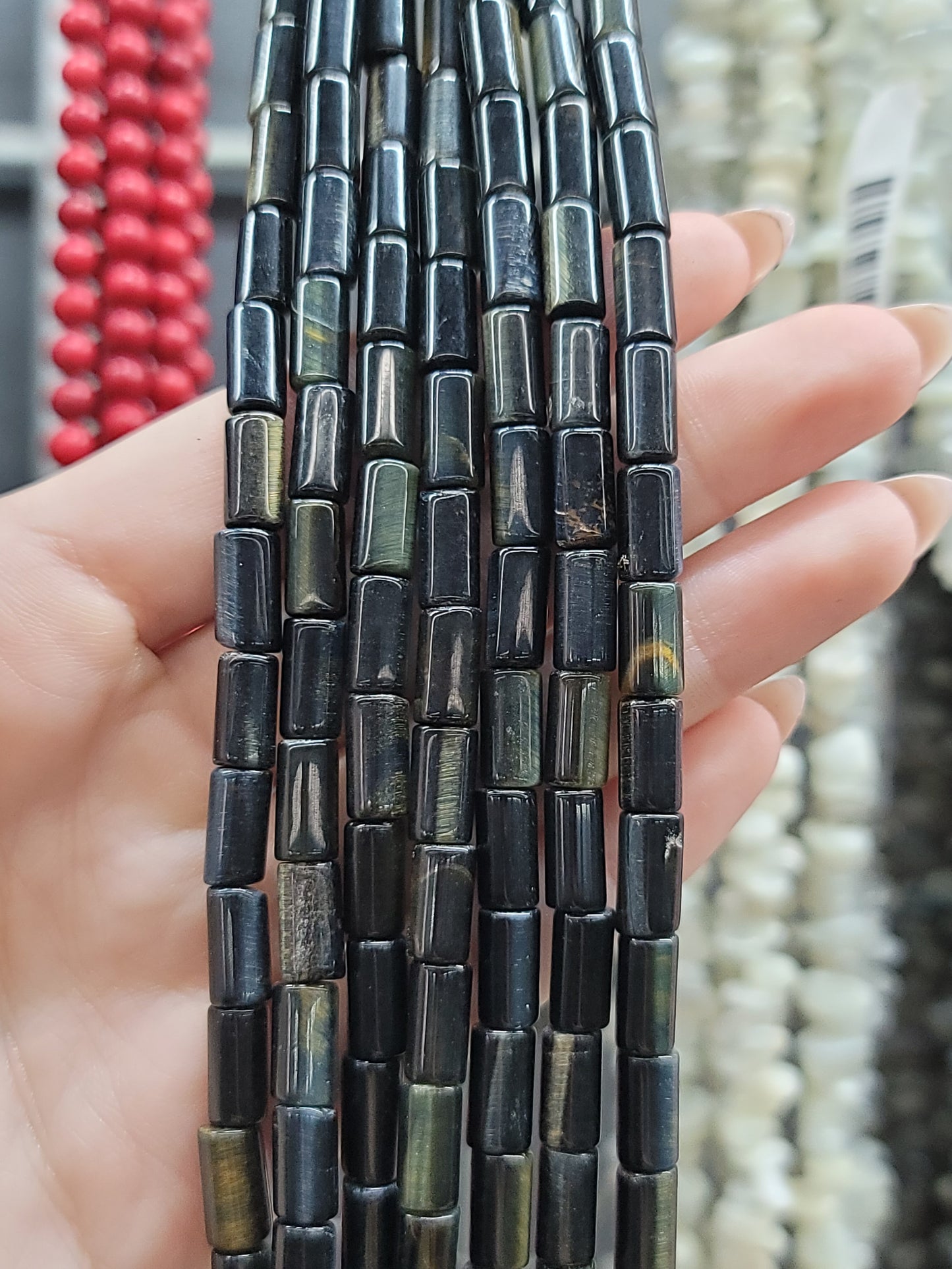 Natural Blue Tiger Eye Tube Beads