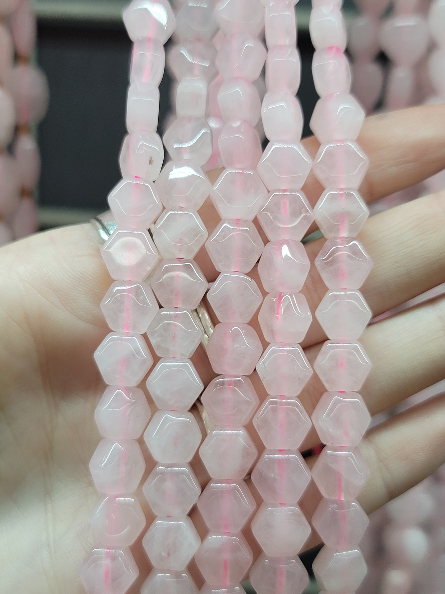 Rose Quartz Hexagon Beads