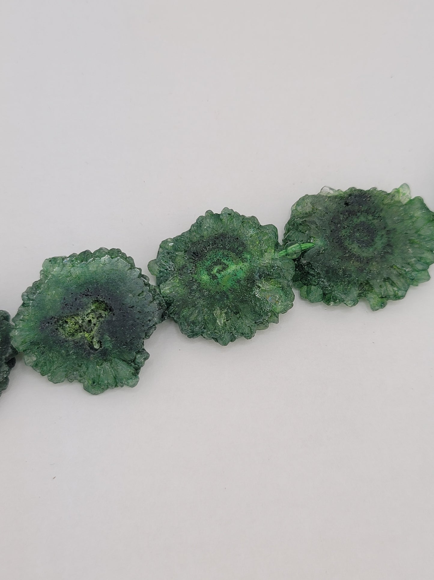 Green Agate Flower Slice Beads