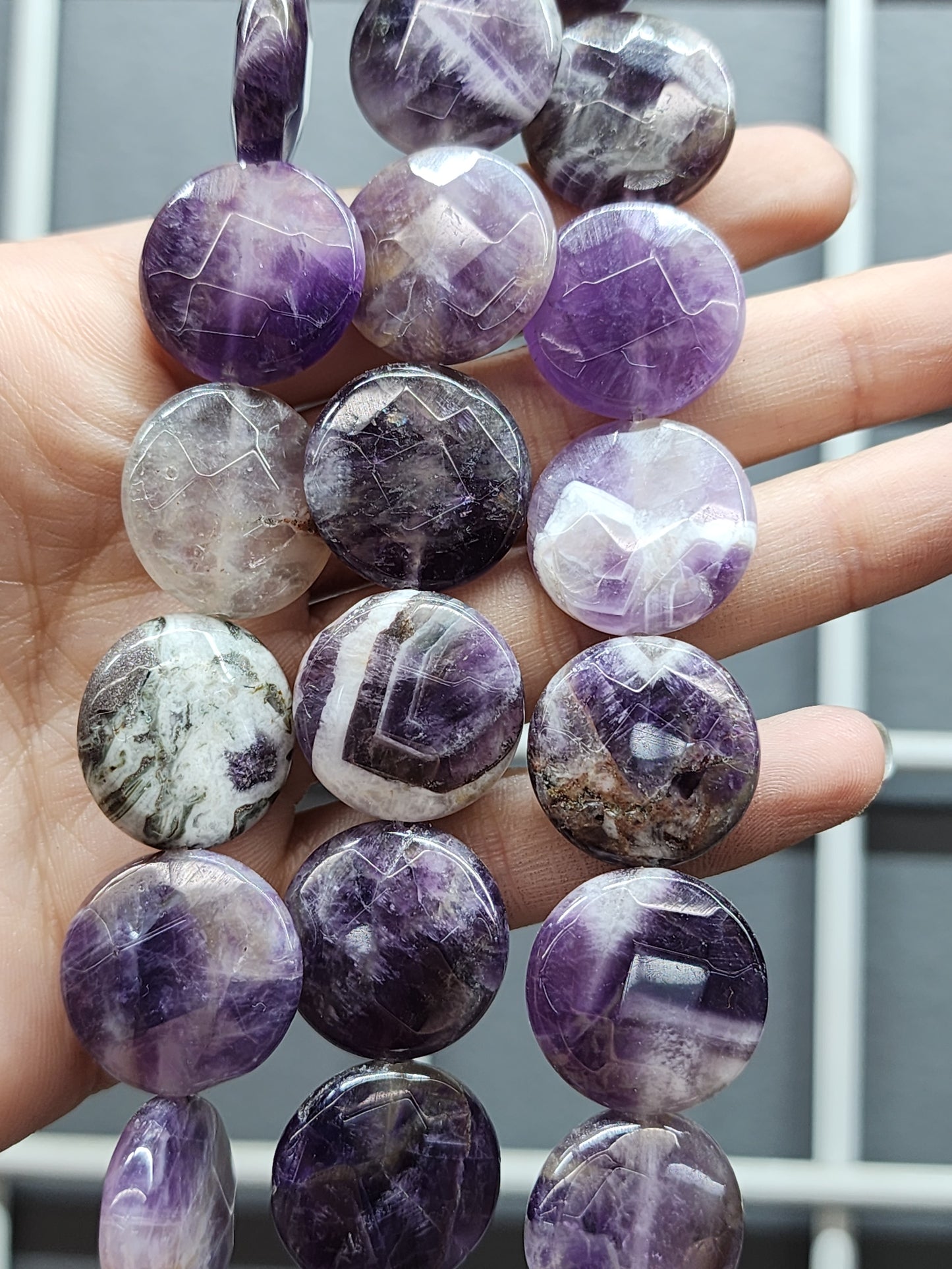 Faceted Chevron Amethyst Coin Beads