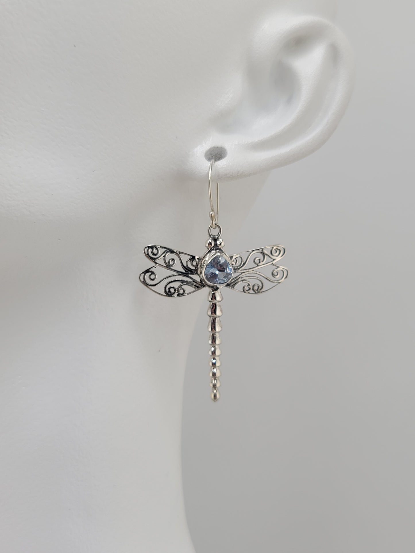 S.S. Blue Topaz Dragonfly Drop Earrings