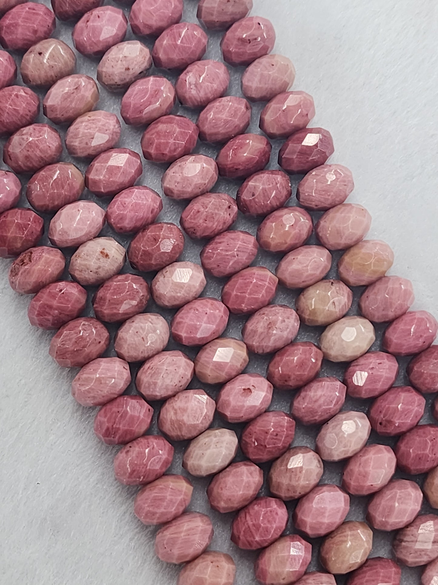 Faceted Pink Rhodonite Rondelle Beads