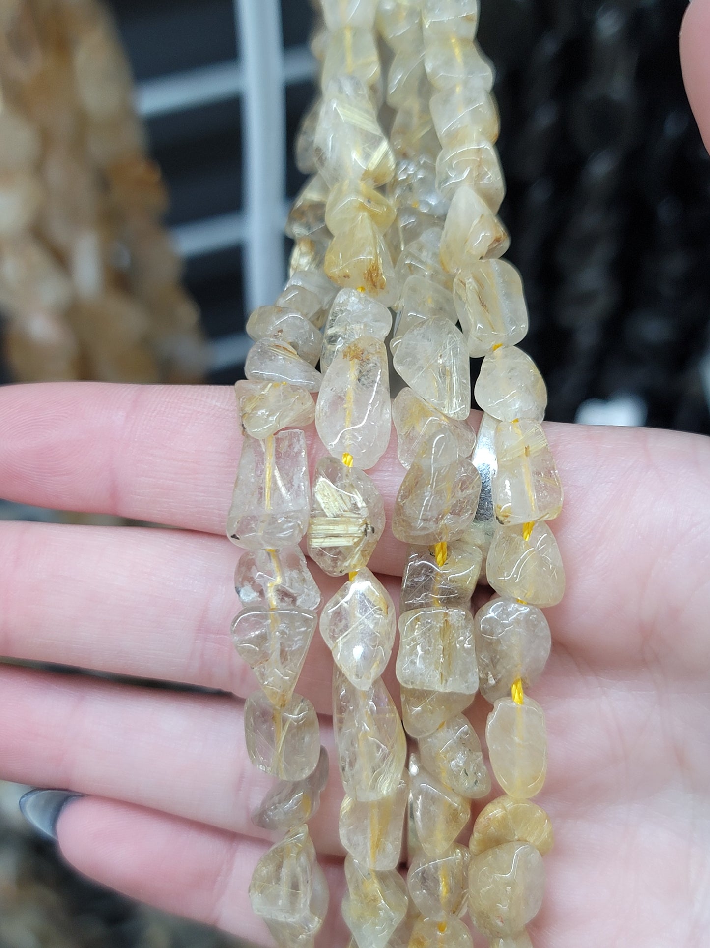 Gold Rutilated Quartz Nugget Beads