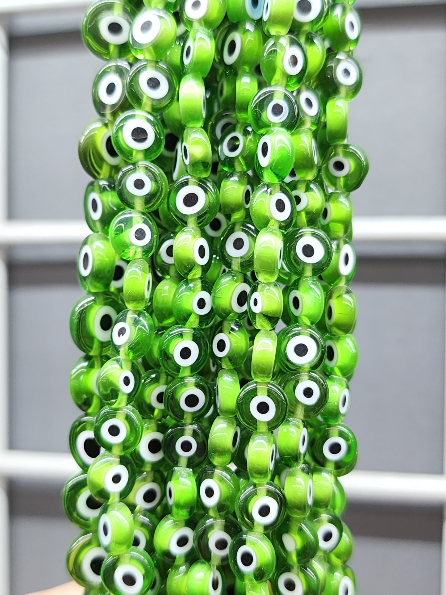 Flat Green Evil Eye Beads