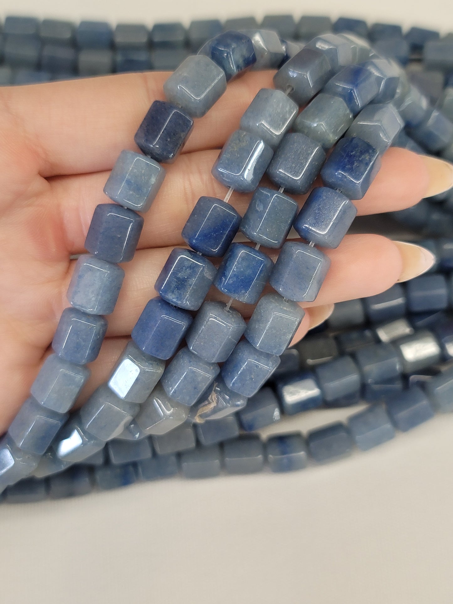 Blue Aventurine Hexagon Tube Beads