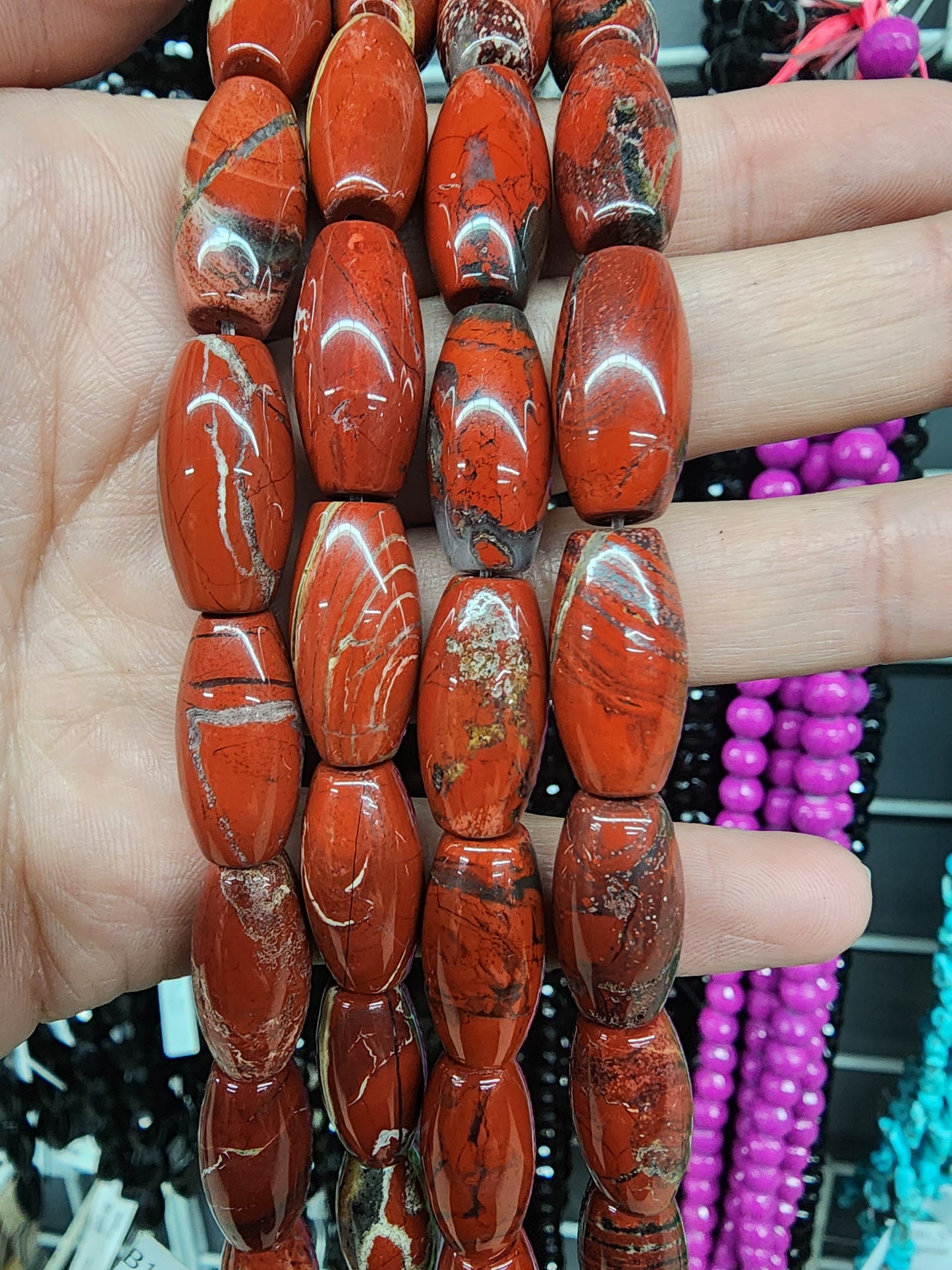 Brecciated Jasper Barrel Beads
