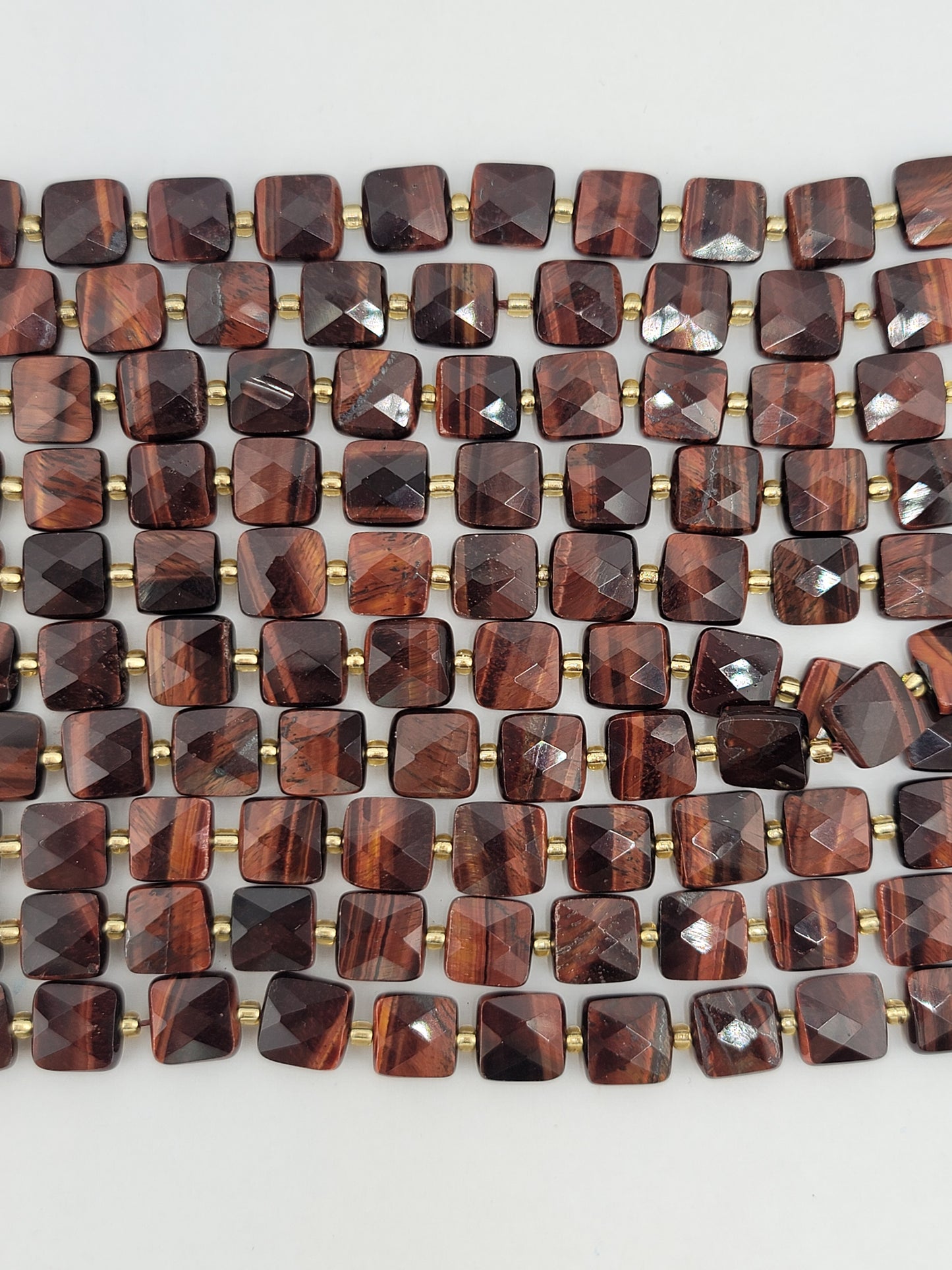Faceted Red Tiger Eye Square Beads