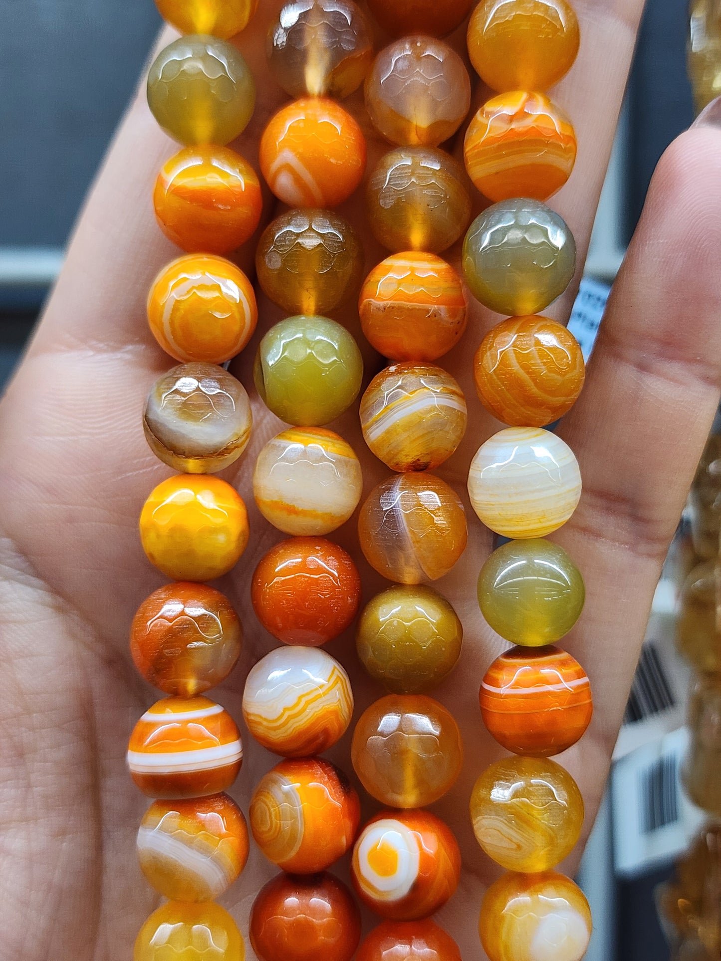 Faceted Orange Banded Agate Beads