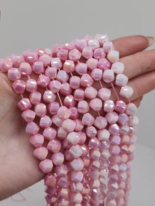 Pink AB Porcelain Spiral Cube Beads