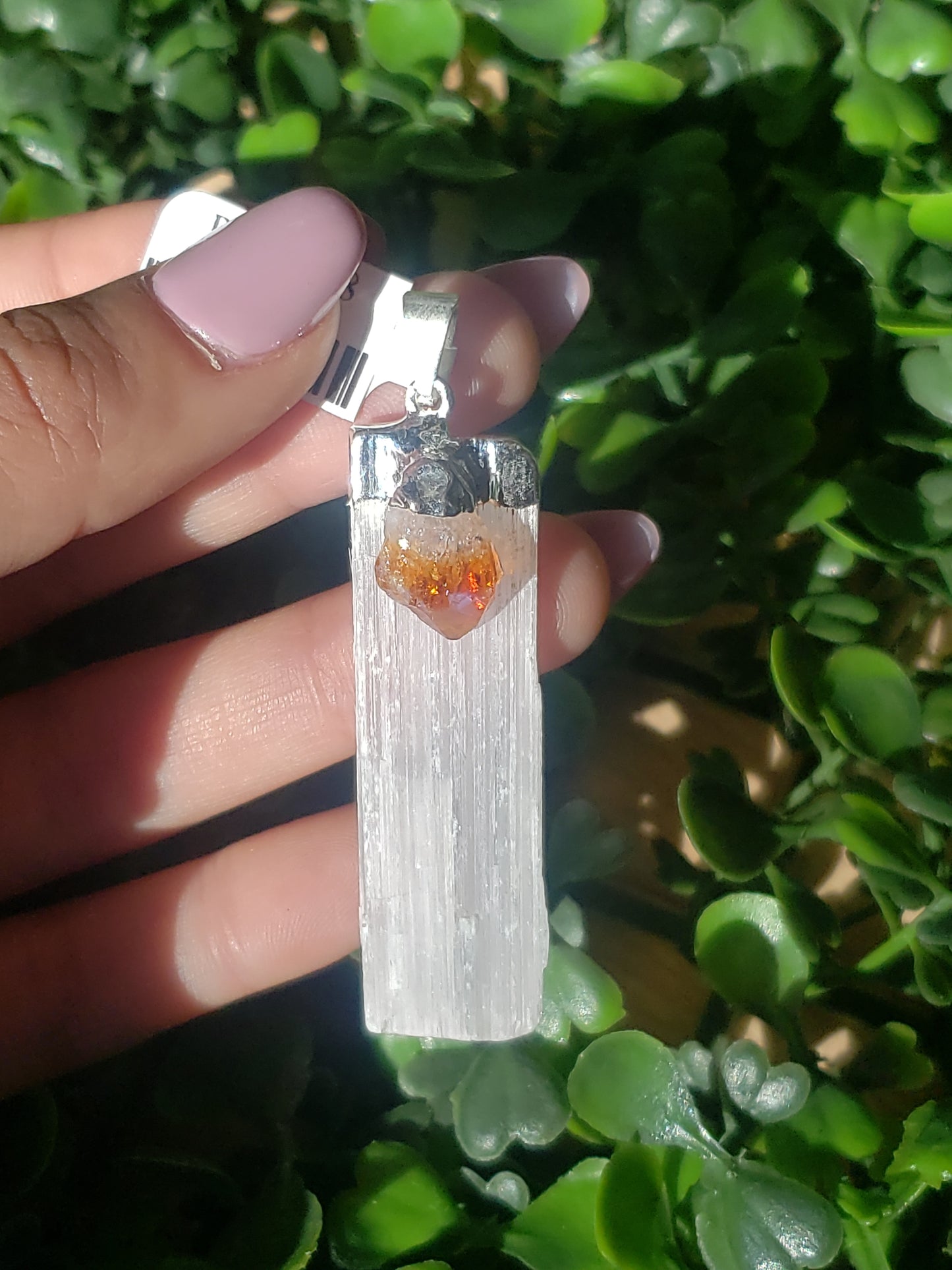 Raw Selenite and Citrine Pendants