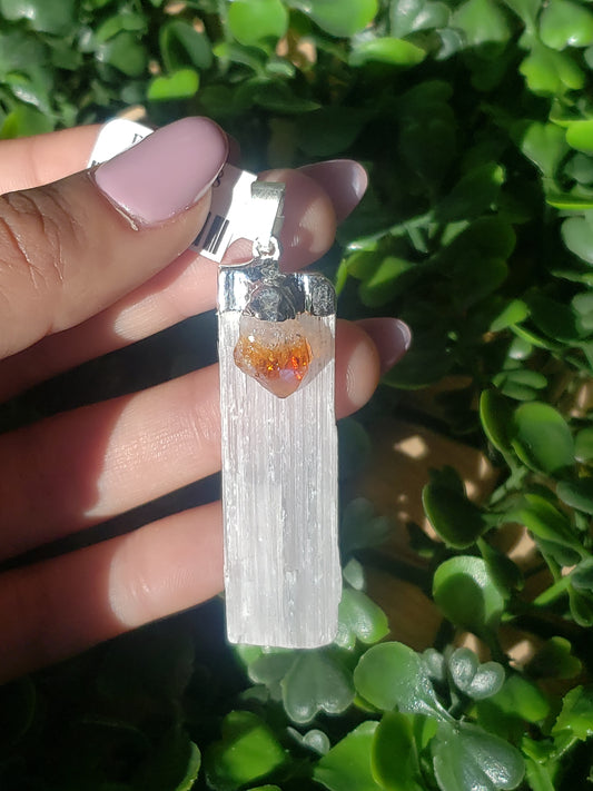 Raw Selenite and Citrine Pendants
