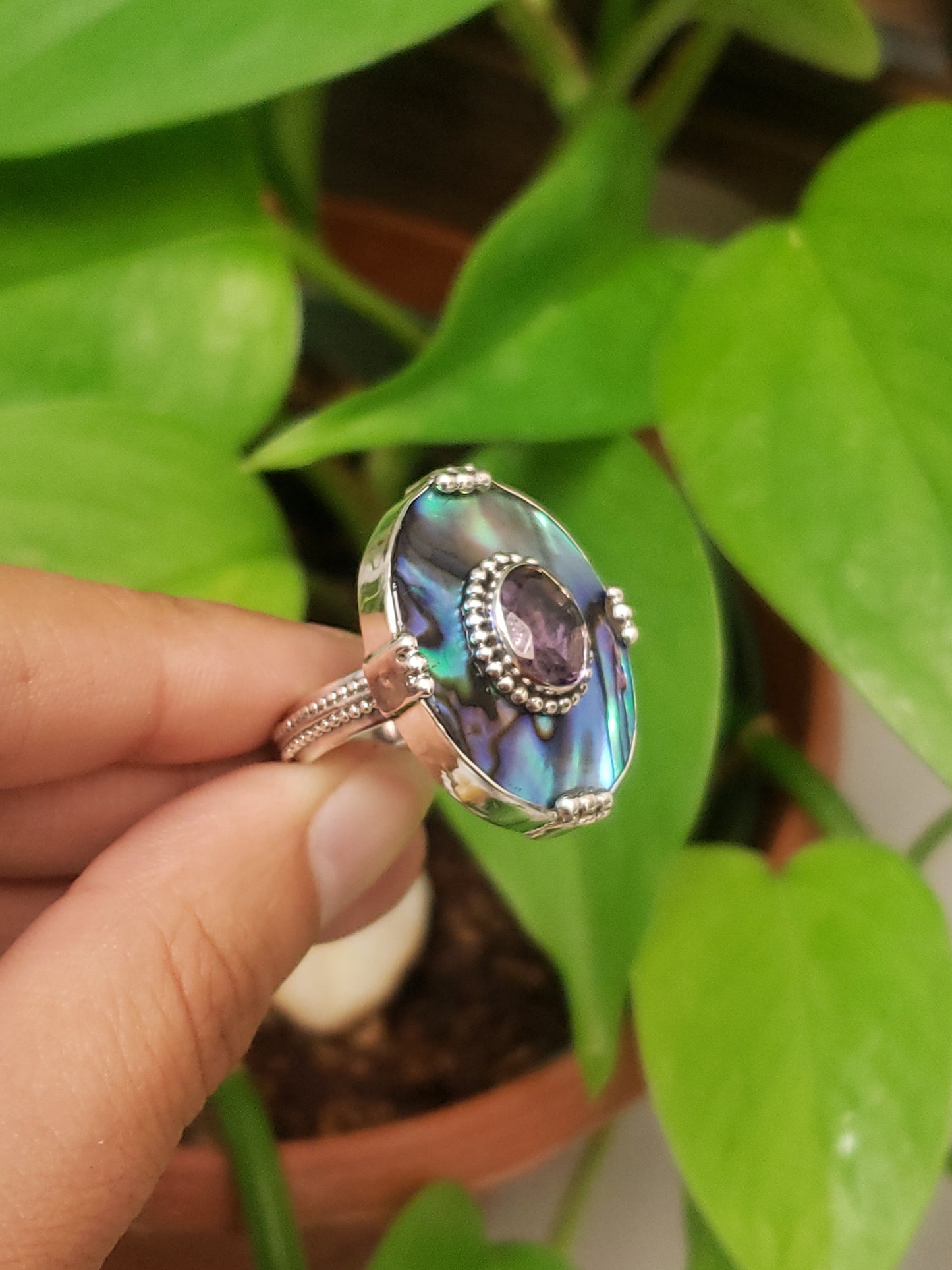 S.S. Amethyst and Abalone Rings