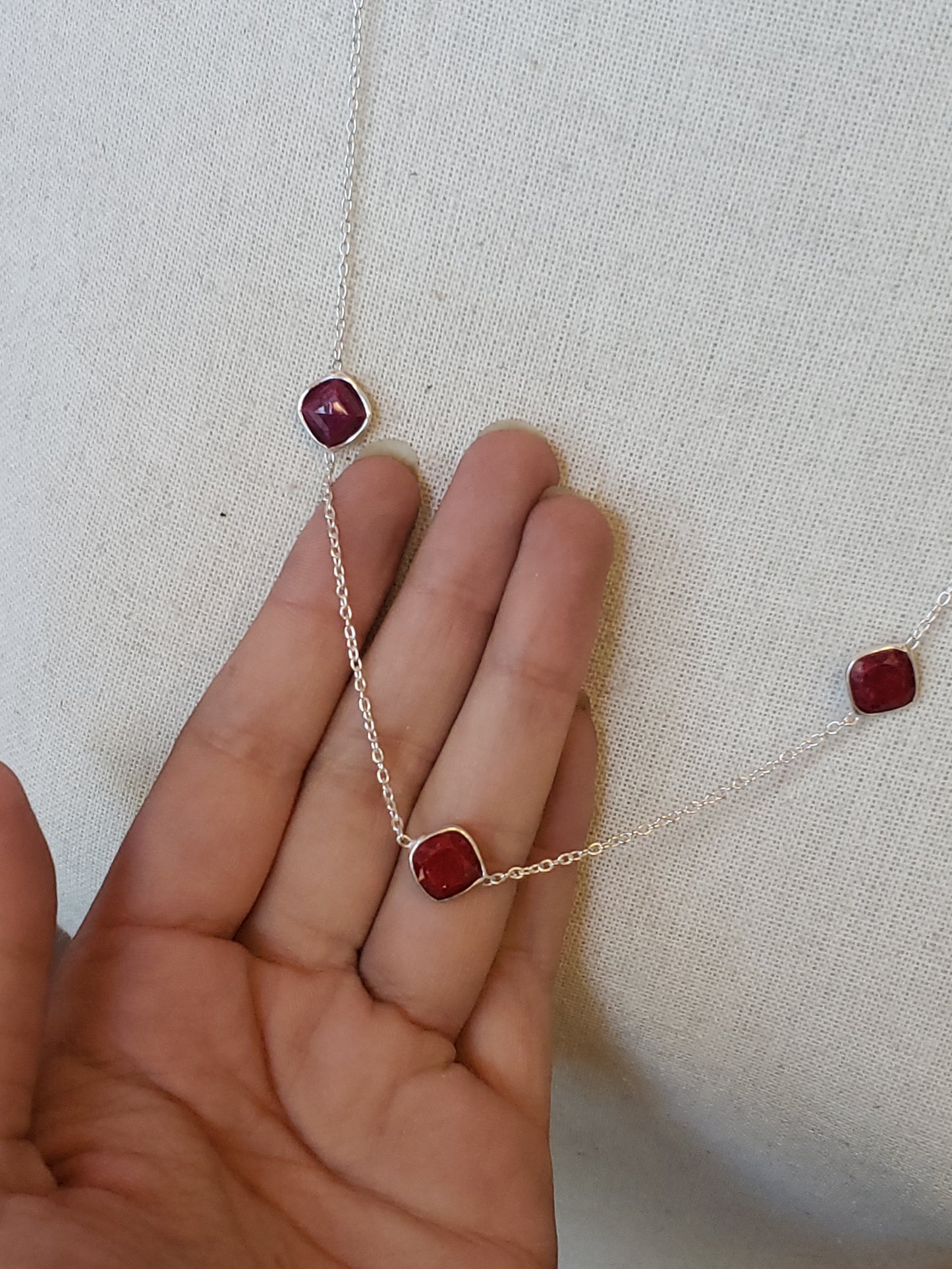 S.S. Faceted Princess Cut Ruby Necklaces