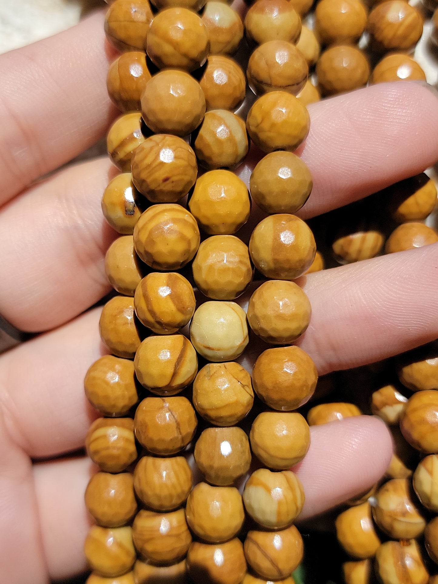 Faceted Yellow Wood Jasper Beads