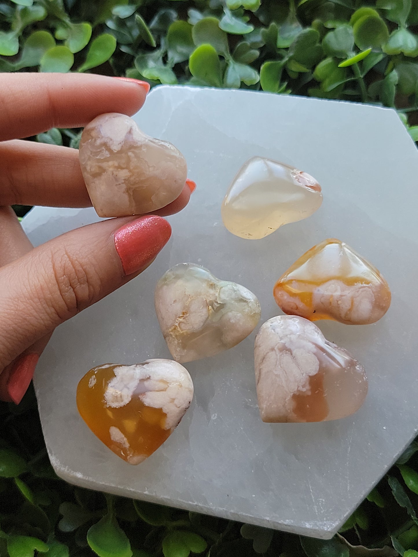 Mini Flower Agate Hearts