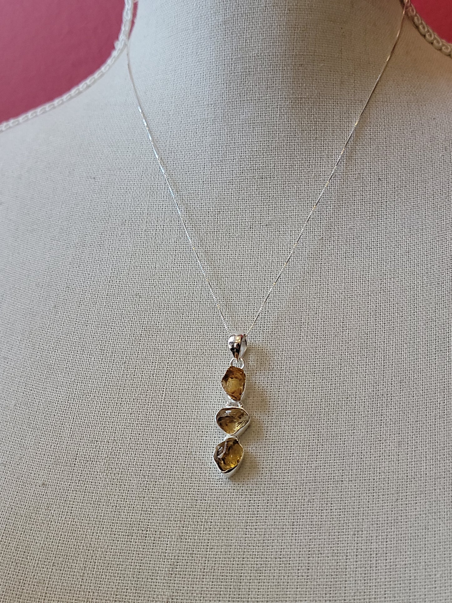 S.S. Raw Citrine Tristone Necklaces