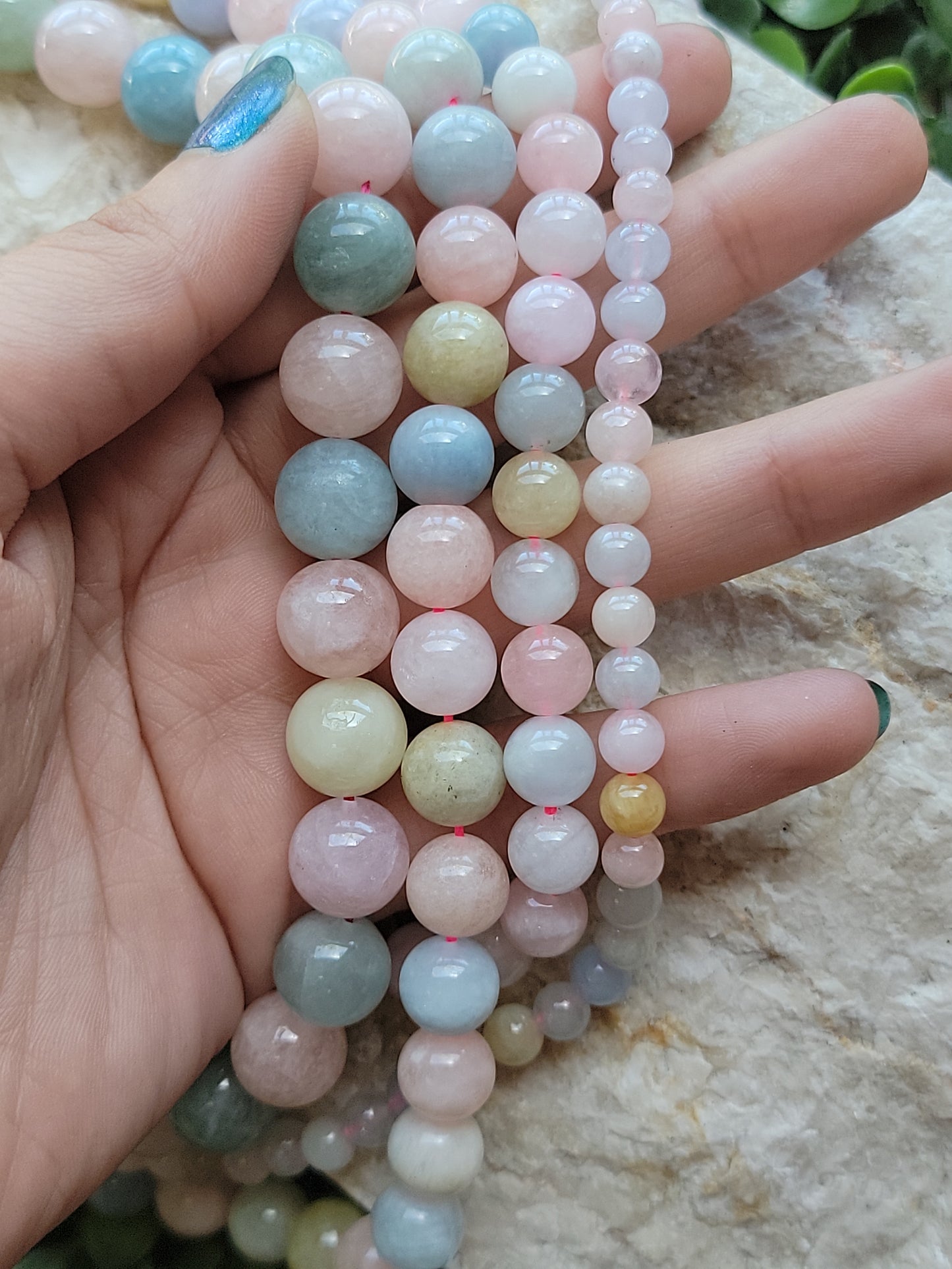 Crafting supplies such as morganite beads available at wholesale and retail prices, only at our crystal shop in San Diego!