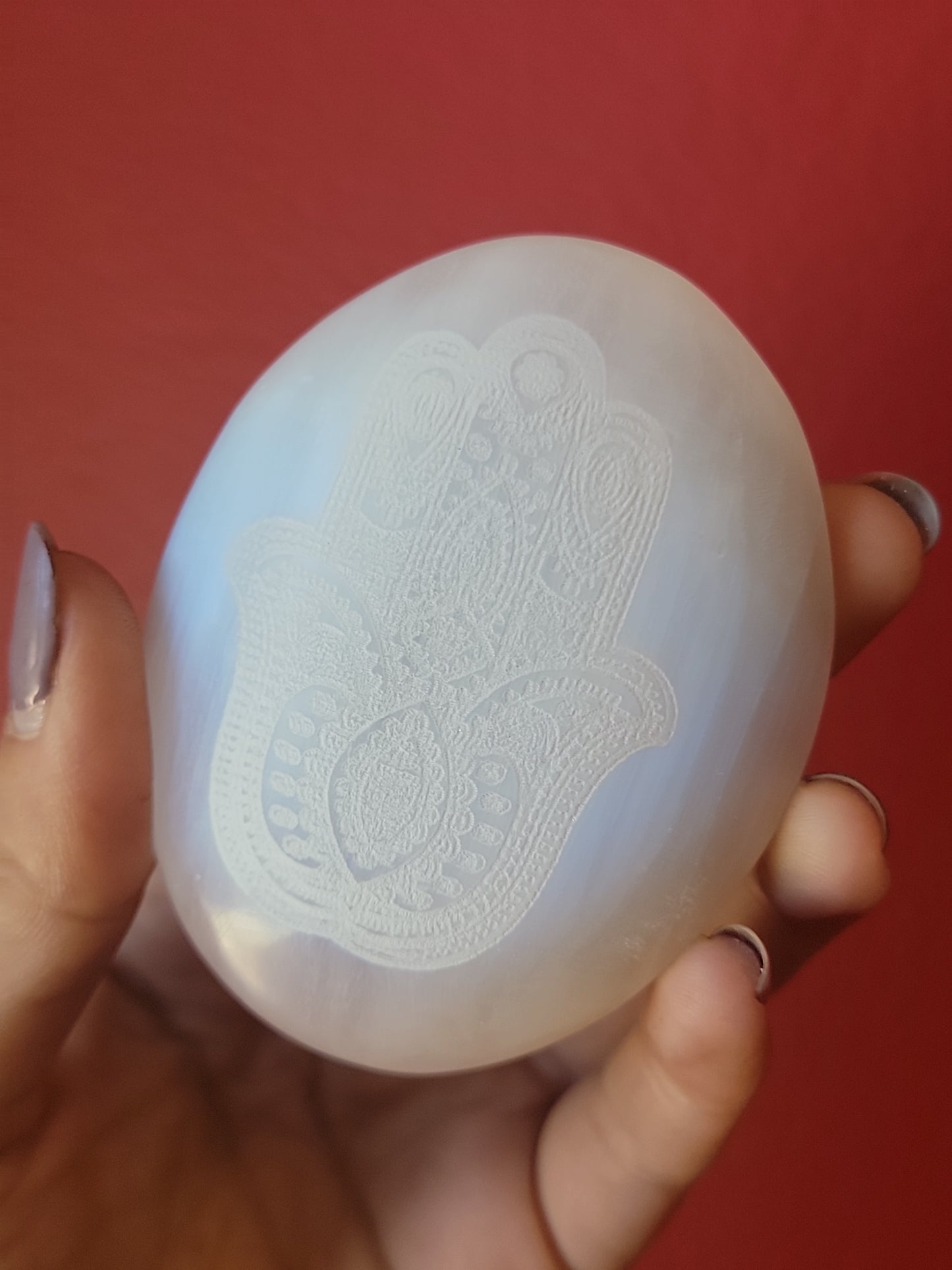 Selenite Hamsa Palmstones