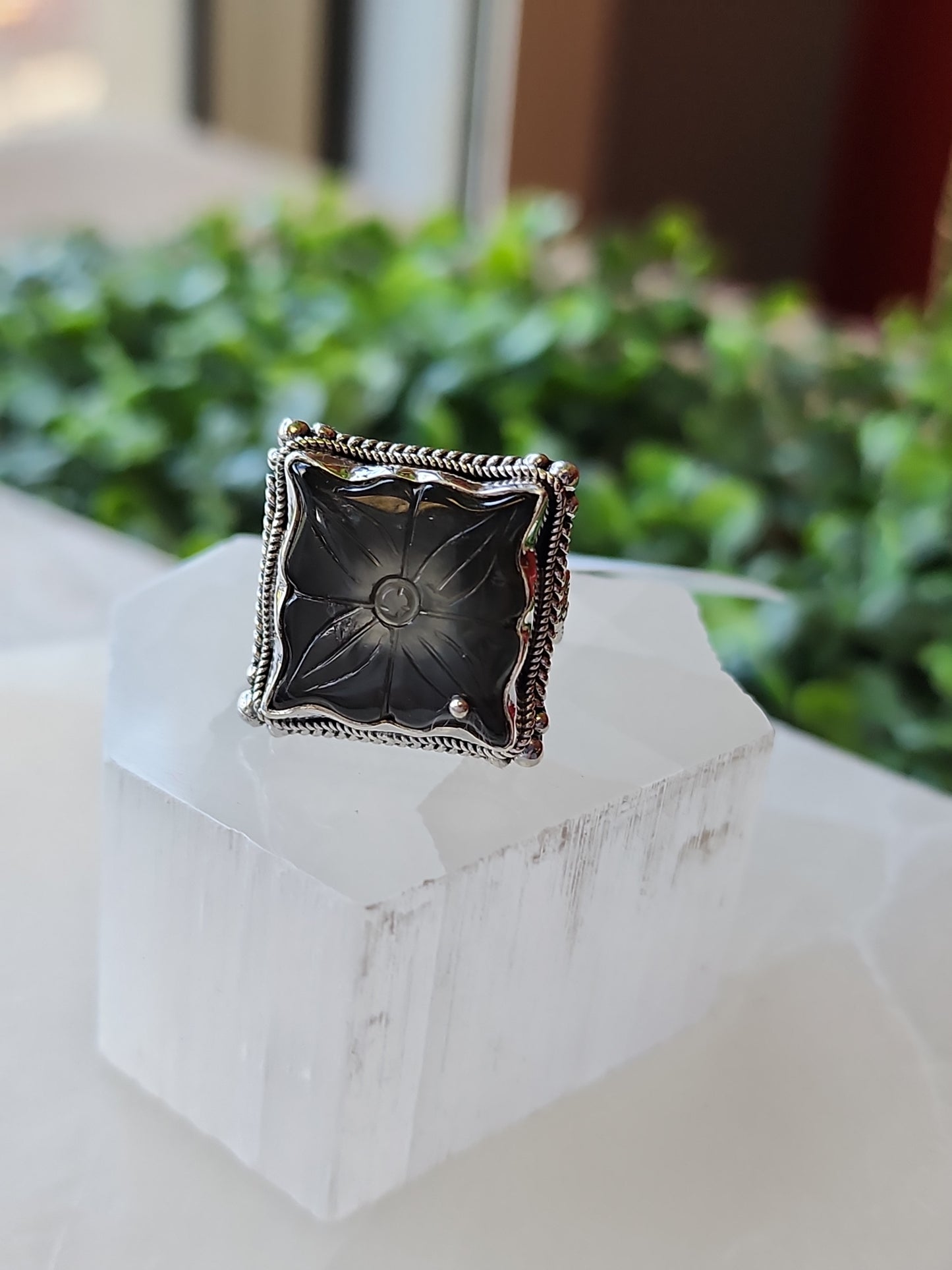 S.S. Shlomo Carved Smokey Quartz Adjustable Rings