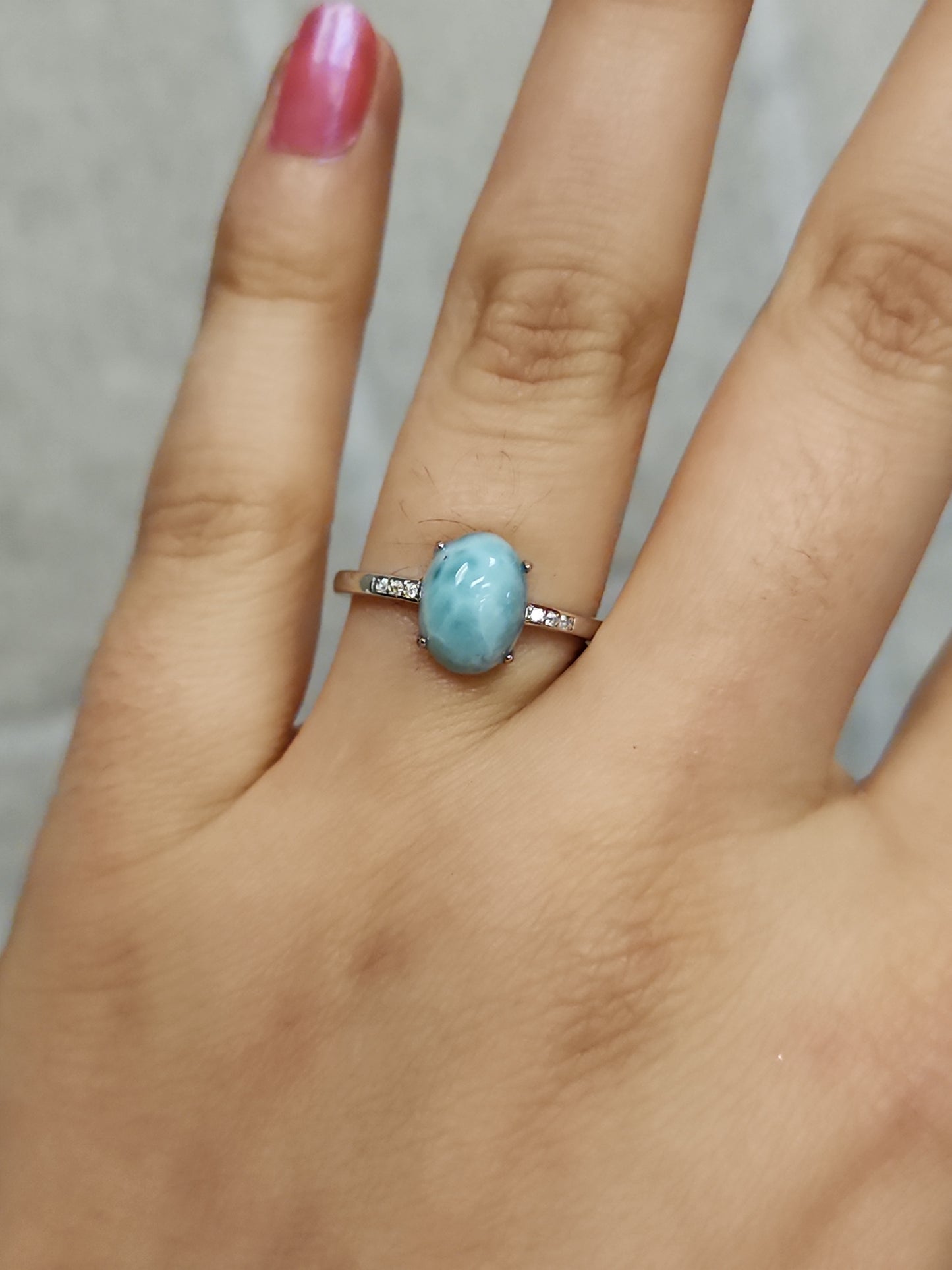 Sterling silver larimar ring available at wholesale and retail prices, only at our crystal shop in San Diego!