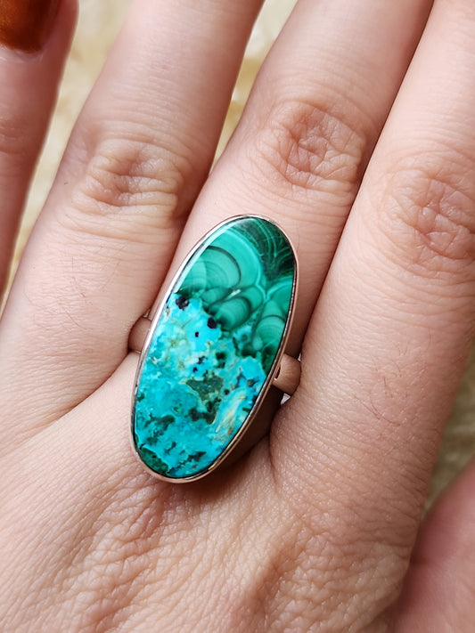 S.S. AAA Grade Chrysocolla and Malachite Adjustable Rings
