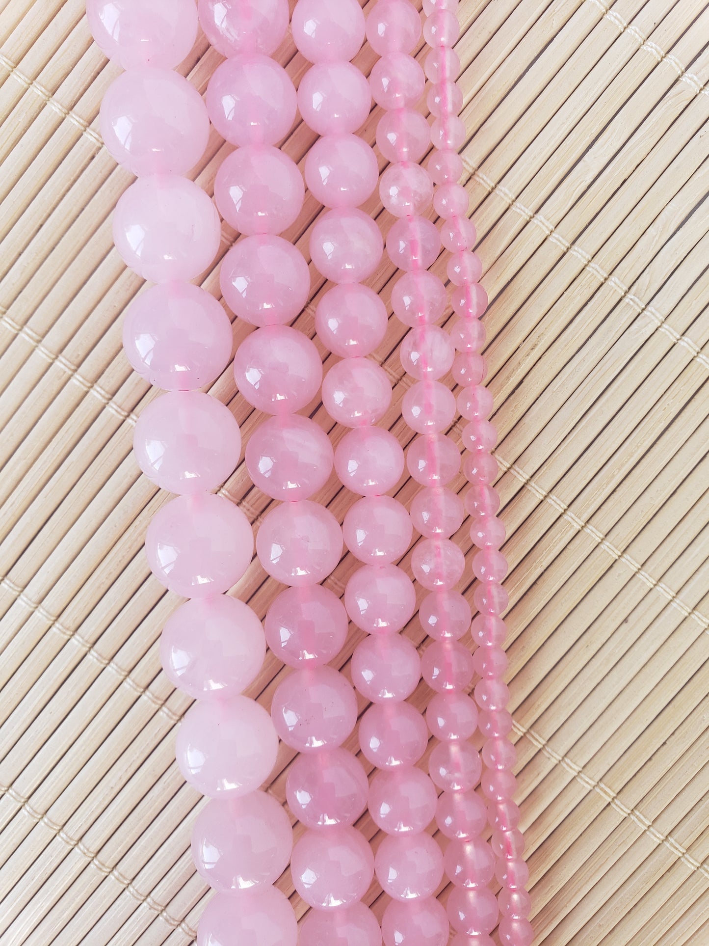Crafting supplies such as rose quartz beads available at wholesale and retail prices, only at our crystal shop in San Diego!